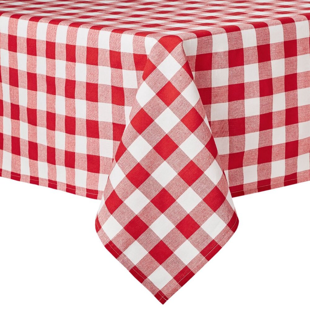 Pioneer Woman Charming Check Tablecloth Red White Picnic Oblong 52"W x 70"L - Picture 3 of 7